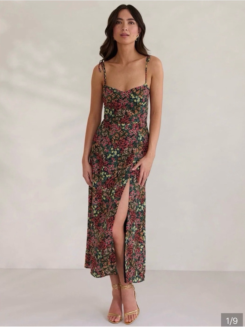 Park & Fifth Black Floral Midi Slip Dress with Side Slit